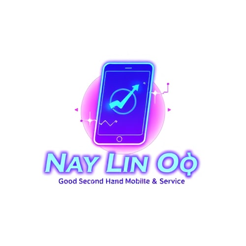 AI Design for “Futuristic gradient tech logo for ‘Nay Lin Oo – Good Second Hand Mobile Sale & Service’. Use neon blue and purple gradients, sleek smartphone icon, digital tech patterns.”