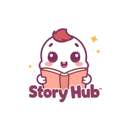 AI Design for Logo Design:A super cute cartoon logo for a storytelling channel called "Story Hub",chibi style smiling book character,big round eyes, soft pastel colors,speech bubble and small stars,friendly, joyful, kid-friendly,simple vector illustration,clean white background, kawaii style