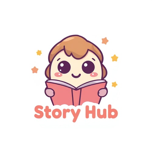 AI Design for Logo Design:A super cute cartoon logo for a storytelling channel called "Story Hub",chibi style smiling book character,big round eyes, soft pastel colors,speech bubble and small stars,friendly, joyful, kid-friendly,simple vector illustration,clean white background, kawaii style