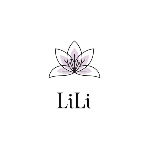 AI Design for Minimalist logo design for "LiLi" clothing brand, simple geometric lily symbol, monochrome with subtle pastel accents, modern serif font, clean and timeless fashion branding, flat logo style, white background