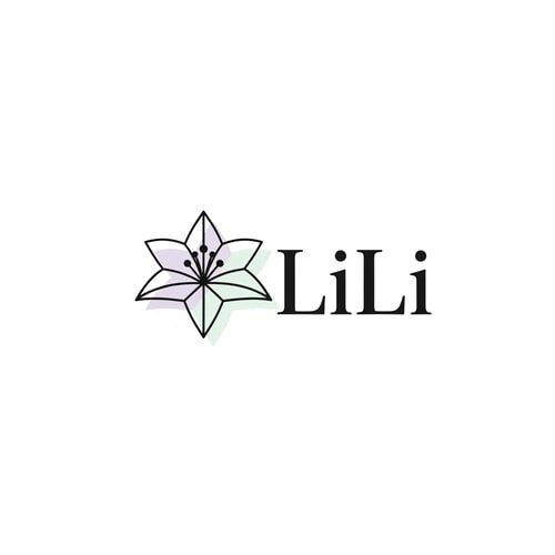 AI Design for Minimalist logo design for "LiLi" clothing brand, simple geometric lily symbol, monochrome with subtle pastel accents, modern serif font, clean and timeless fashion branding, flat logo style, white background