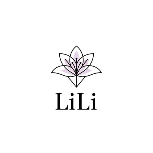 AI Design for Minimalist logo design for "LiLi" clothing brand, simple geometric lily symbol, monochrome with subtle pastel accents, modern serif font, clean and timeless fashion branding, flat logo style, white background