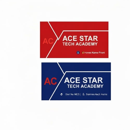AI Design for a business name card for ace star tech academy. front and back view. the main color is red and blue