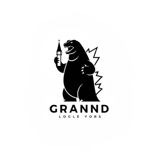 AI Design for brand black minimalistic logo inspired by godzilla holding prague tower