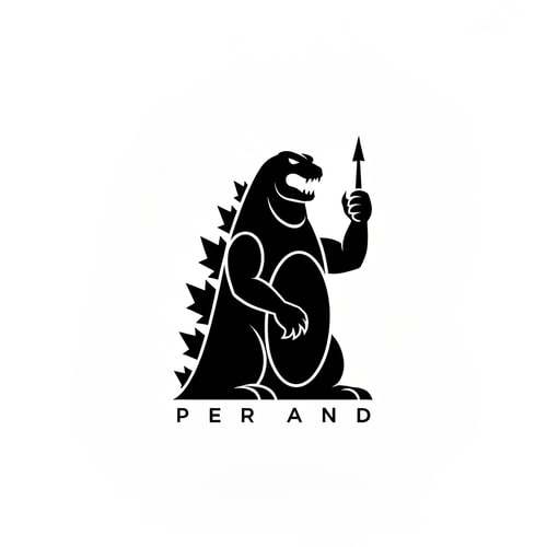 AI Design for brand black minimalistic logo inspired by godzilla holding prague tower
