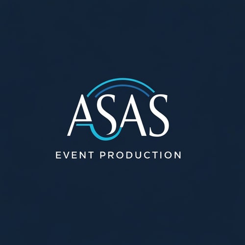 AI Design for A logo for an event production comapny that includes the letter ASAS with an acent colour of blue