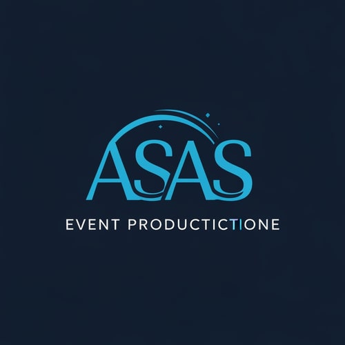 AI Design for A logo for an event production comapny that includes the letter ASAS with an acent colour of blue