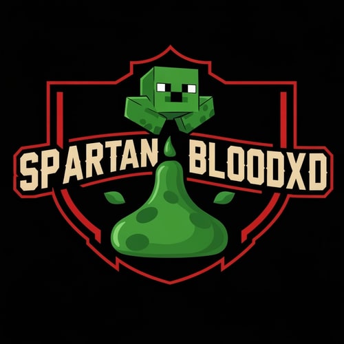 AI Design for SpartanBloodXD logo with a minecraft slime as the character