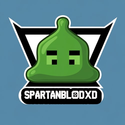 AI Design for SpartanBloodXD logo with a minecraft slime as the character