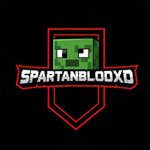 AI Design for SpartanBloodXD logo with a minecraft slime as the character