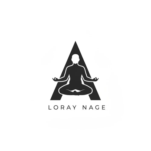 AI Design for The letter “A” shaped like a balanced human figure in meditation pose. Simple geometry conveys calmness and purpose within the wordmark.