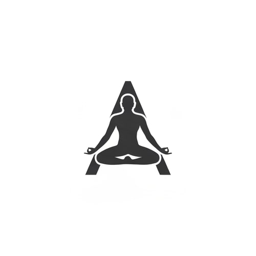 AI Design for The letter “A” shaped like a balanced human figure in meditation pose. Simple geometry conveys calmness and purpose within the wordmark.