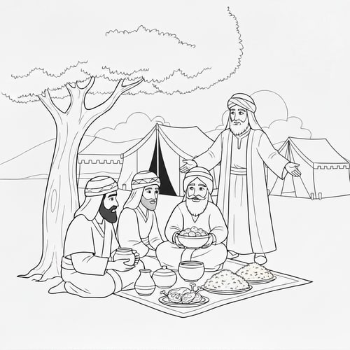 AI Design for make large door for the tent on the left, facing the people sitting