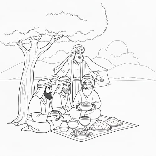 AI Design for add rice to the food, delete the figure sitting at the right side, add tent to the background