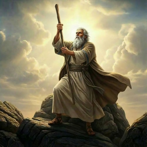 AI Design for make Moses holding the vertical staff with both two hands
