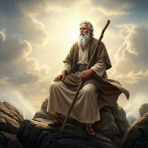 AI Design for make Moses sitting on a rock, not in the air,