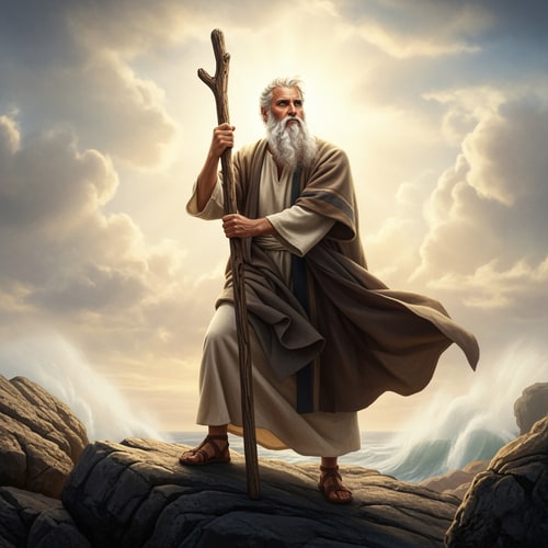 AI Design for moses holding a staff with both hands