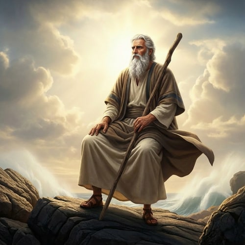 AI Design for make Moses sitting on a rock,