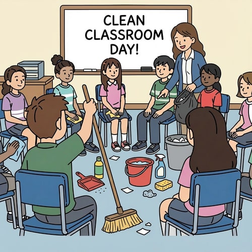 AI Design for clip art of keeping the class clean