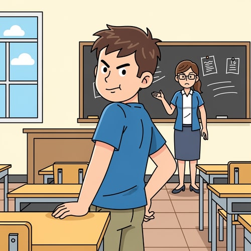 AI Design for make clipart of student turning his back to the teacher