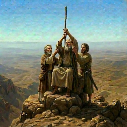 AI Design for make the stick shorter at the lower part under the hands of moses.  make no changes