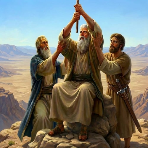 AI Design for make the people on a high mountain with a flat valley below, add sword to the man on the right