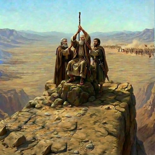 AI Design for fix the eyes of the three people on the mountain. no other changes