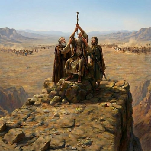 AI Design for fix the skies around the hands of Moses holding the stick no other changes