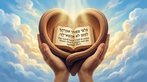 AI Design for add english text : Thy word have I hid in mine heart, that I might not sin against thee.