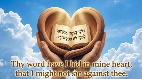 AI Design for add english text : Thy word have I hid in mine heart, that I might not sin against thee.
