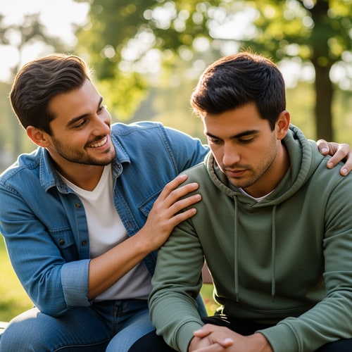 AI Design for a picture of a person encouraging his friend