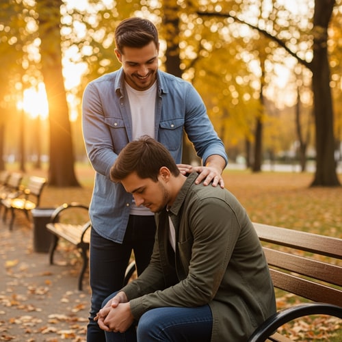 AI Design for a picture of a person encouraging his friend