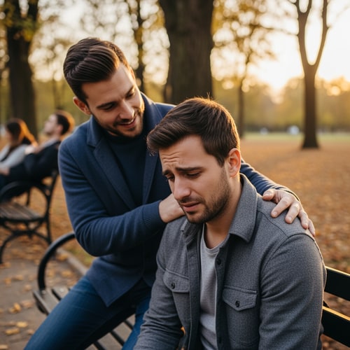 AI Design for a picture of a person encouraging his friend