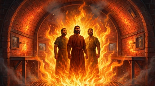 AI Design for make the men in the picture to be inside a furnace