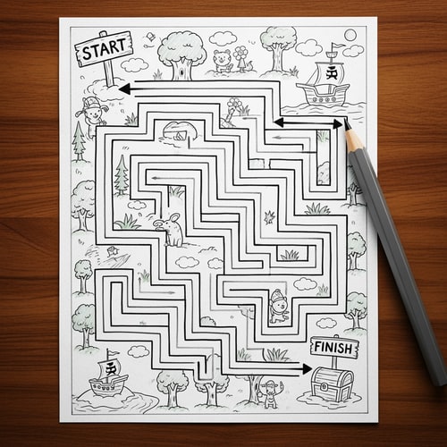 AI Design for עשה לי מבוך לגיל 7 על דף