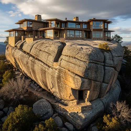 AI Design for a house built on a wide rock