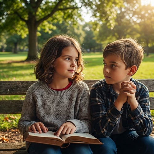 AI Design for mak ethe boy and girl sitting outside in a park