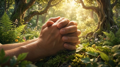 AI Design for make praying hands with nature background