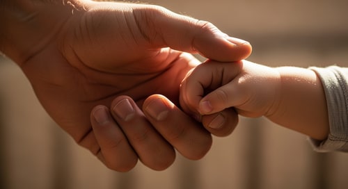 AI Design for make picture of a hand of a father holding the hand of a child