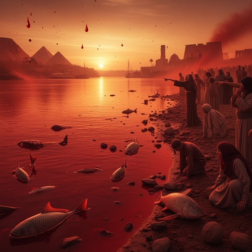 AI Design for pictures of plague of blood in egypt