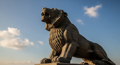 AI Design for האריה השואג של תל חי ושמים כחולים ברקע