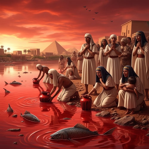 AI Design for pictures of plague of blood in egypt