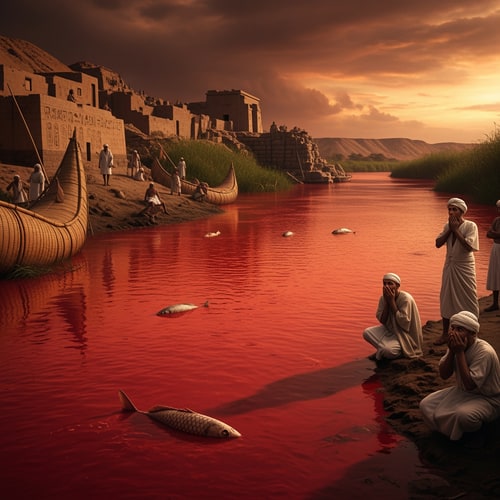 AI Design for pictures of plague of blood in egypt