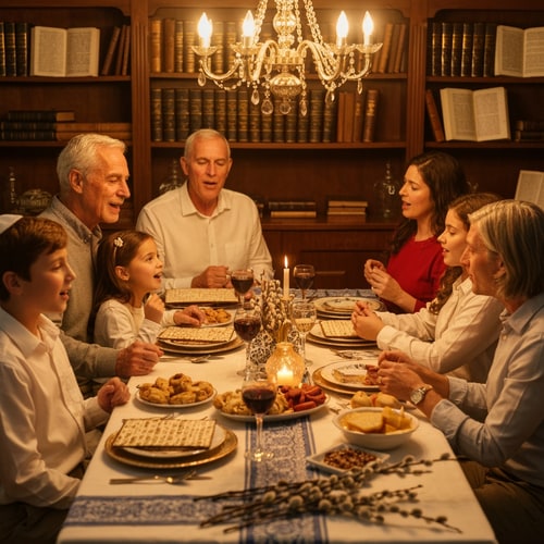 AI Design for make a picture of family sitting around a passover table