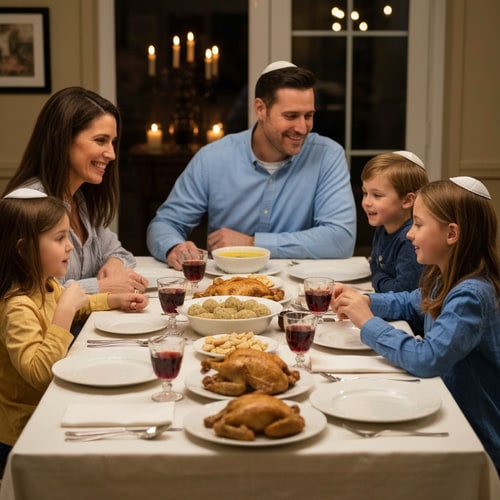 AI Design for make a picture of family with 5 children sitting around a passover table