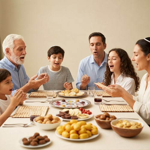 AI Design for make a picture of family sitting around a passover table