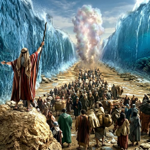 AI Design for add pillar of cloud to go in front of the people an dmake a head cover to moses with the stick
