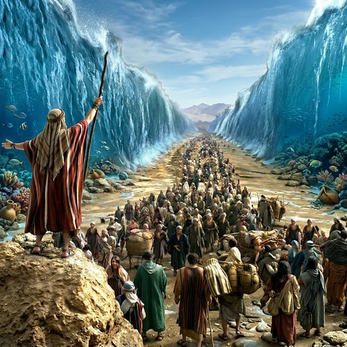 AI Design for make the  people down to look forward to the mountains not on moses on the rock,  fix the picture, sharpen the picture