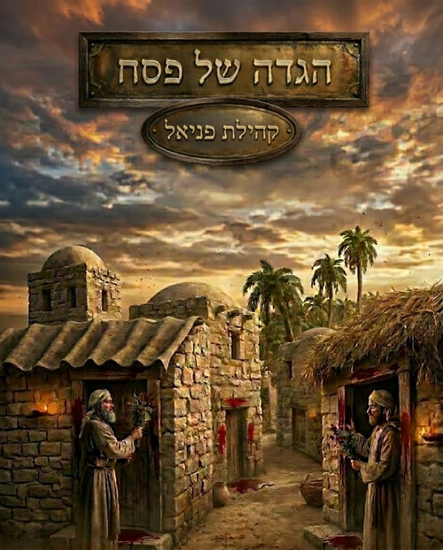AI Design for fill the framed title background like the rest of the sky, 
Add "קהילת פניאל"

The attached image represents the overall artistic style and aesthetic. Use it as a reference for visual consistency and design language. Do not replicate these images directly, but capture the general artistic direction and style.

General color scheme includes: #dc3c3c, #646464, #f0c8a0, #8c8c8c, #5078a0