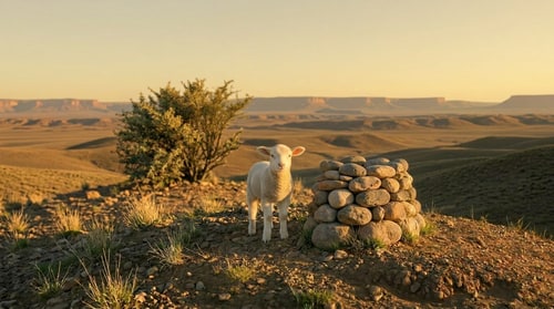 AI Design for make the lamb stand between the bush and the altar